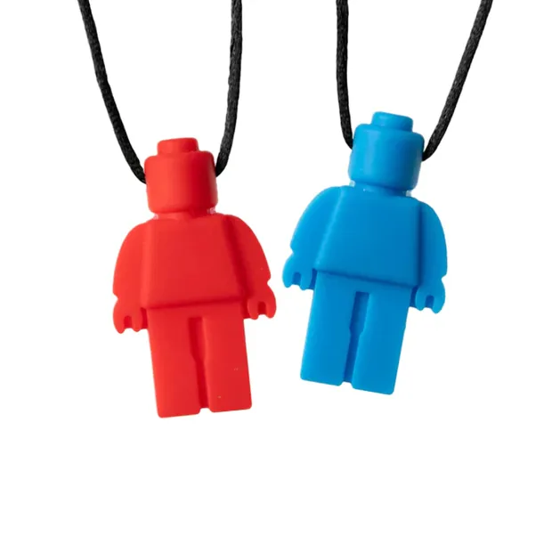 Red and blue minifigure chewable pendants