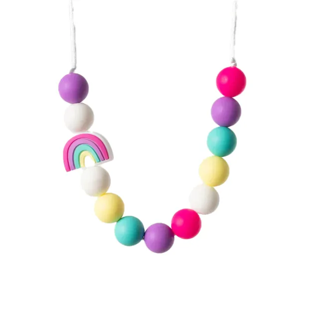 Pastel bead sensory necklace with a small rainbow charm