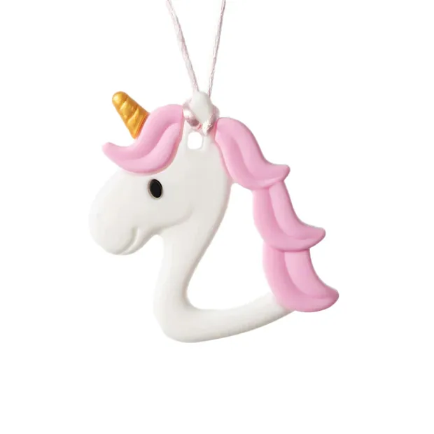White and pink unicorn chewable pendant