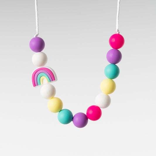 Pastel Rainbow Beaded Necklace with Rainbow Pendant